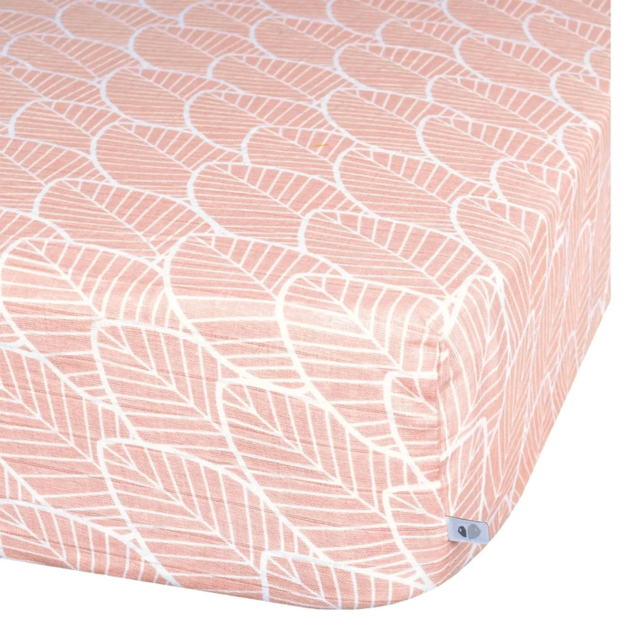 Perlimpinpin Drap Contour pour Lit de Bébé - Mousseline Feuilles Roses