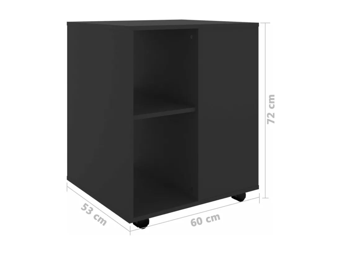 Armoire à roulettes Noir 60x53x72 cm Bois d’ingénierie