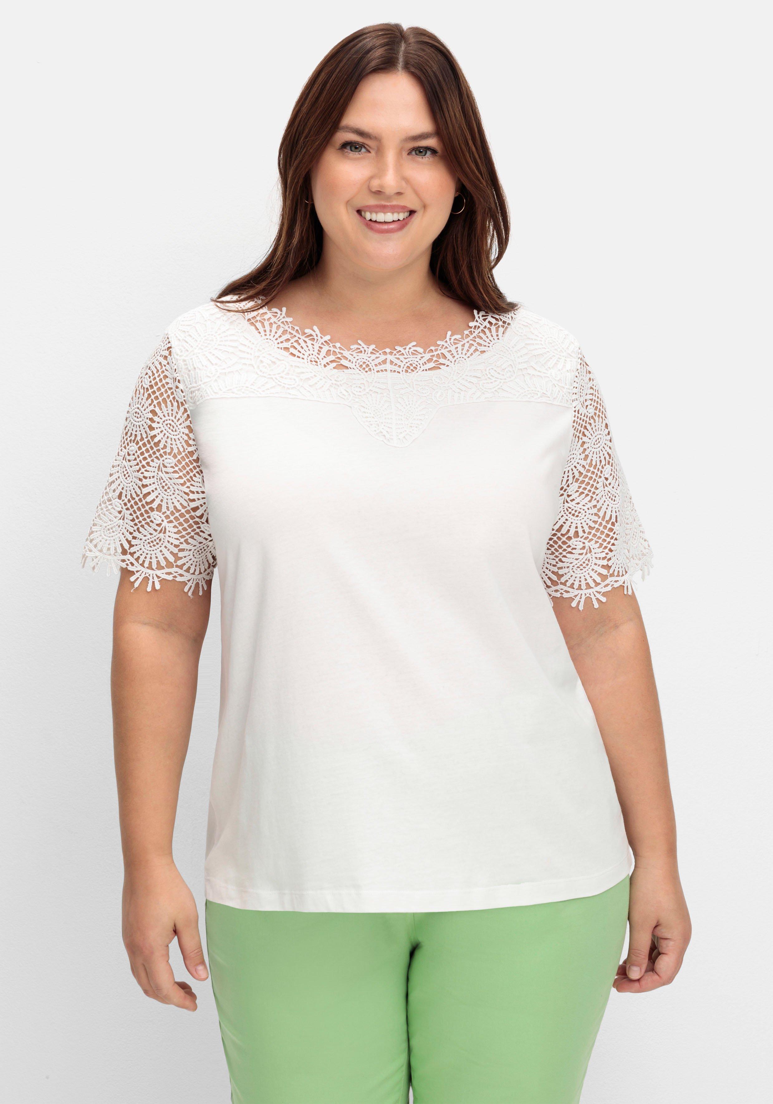 Shirt mit transparentem Spitzenbesatz