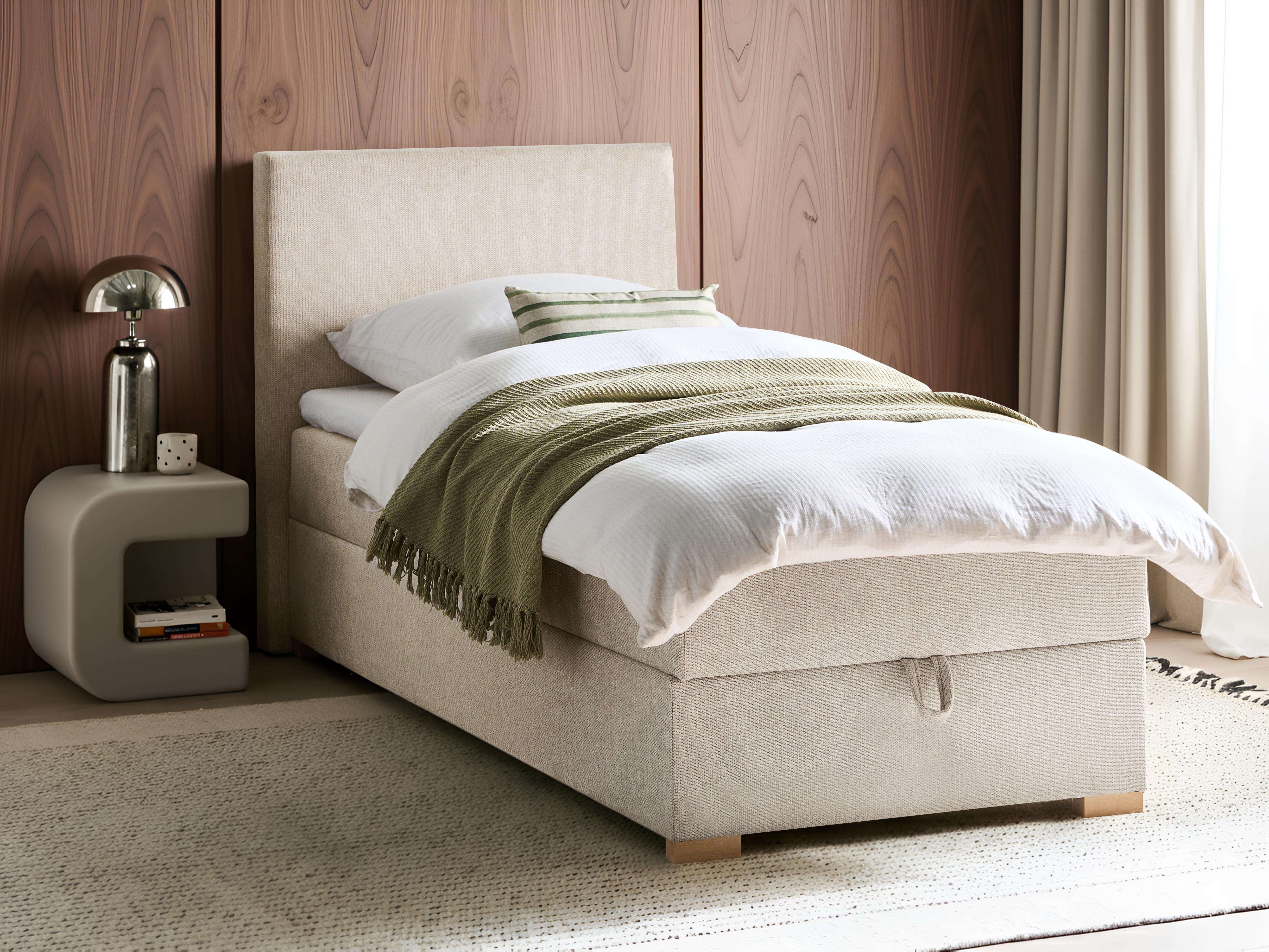 Boxspring met opbergruimte Stof MAJOR 90 x 200 cm Lichtbeige