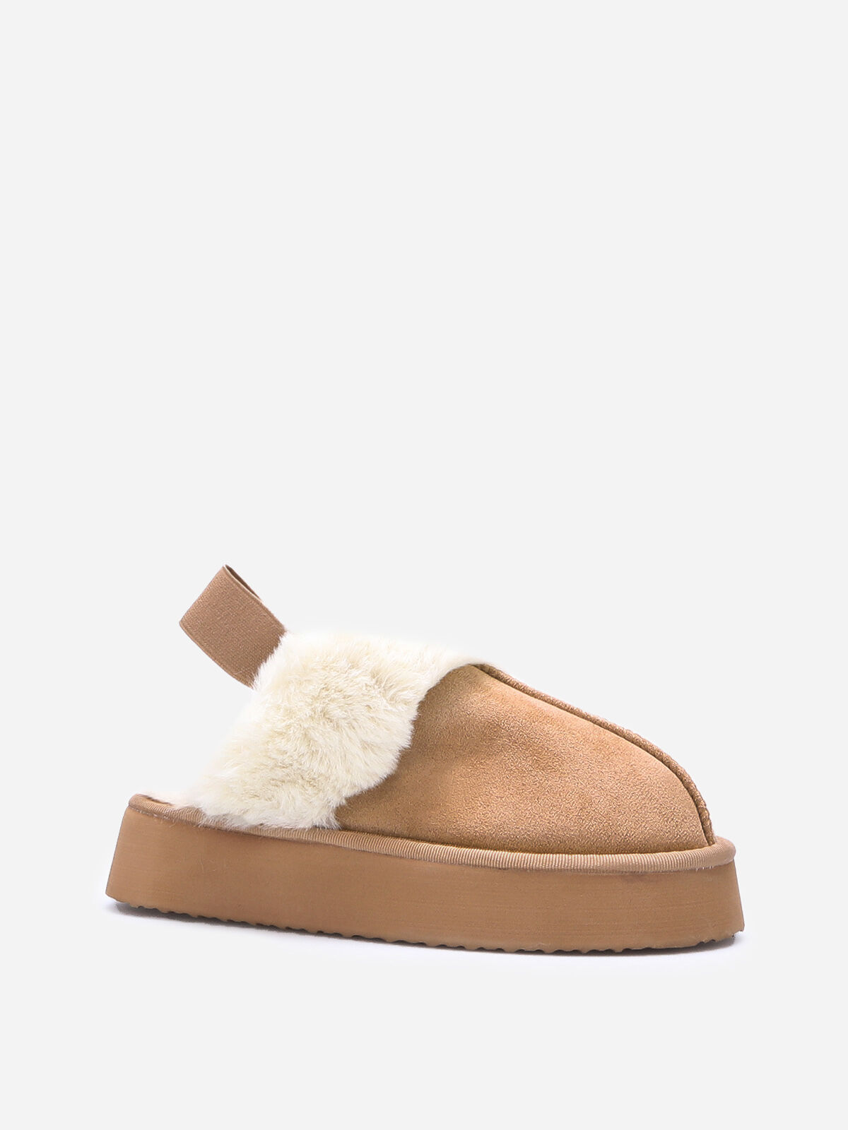 Mules fourrées à plateforme- Camel