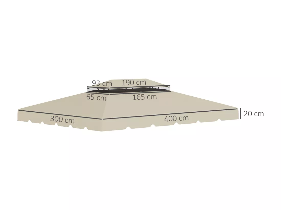 Toile de rechange pour pavillon tonnelle tente 3,90L x 2,90l m polyester haute densité 170 g/m² beige