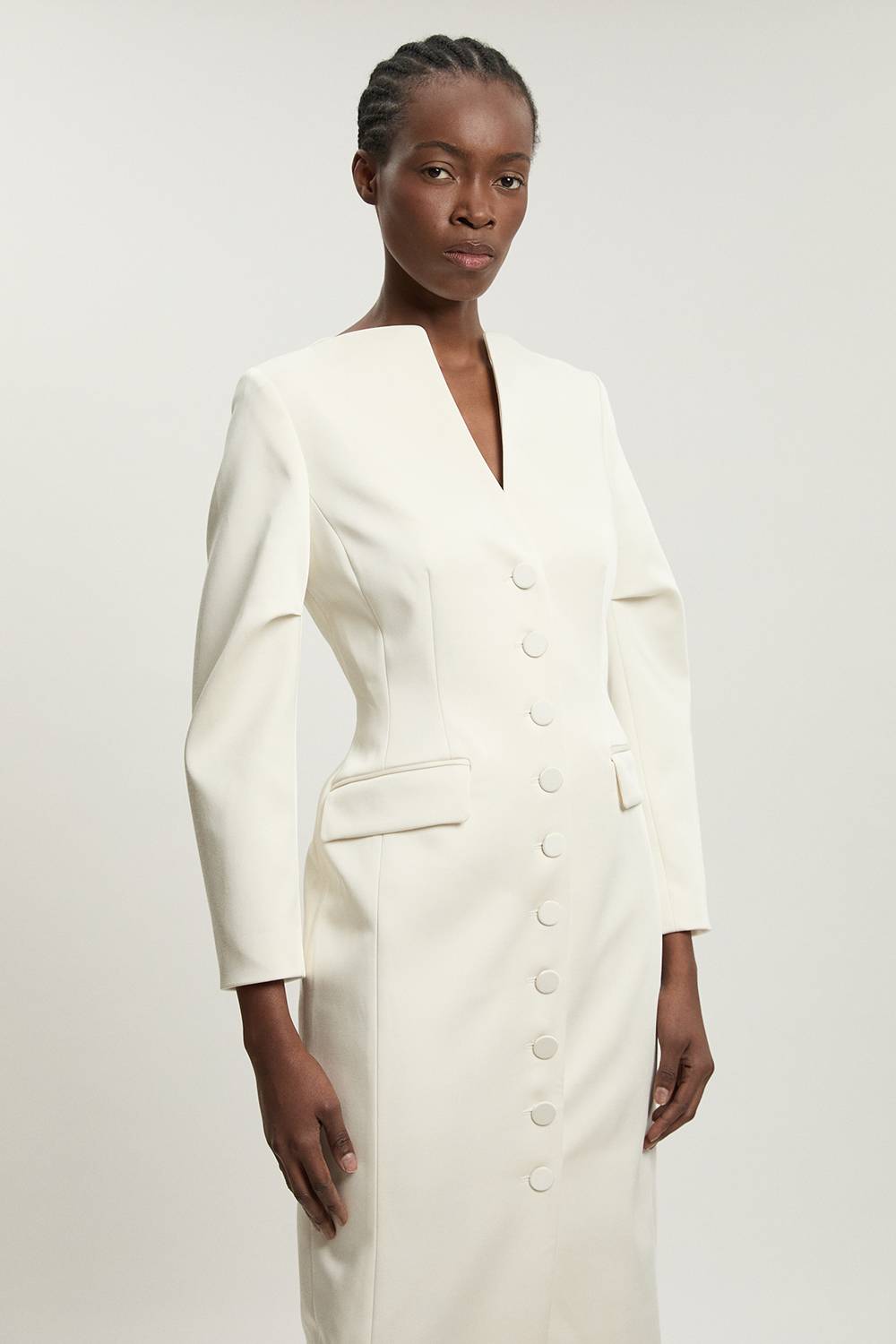 KarenMillen Robe Midi Cintrée En Satin À Boutonnage Apparent Petite