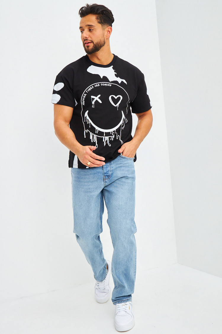 T-shirt noir à imprimé Smiley
