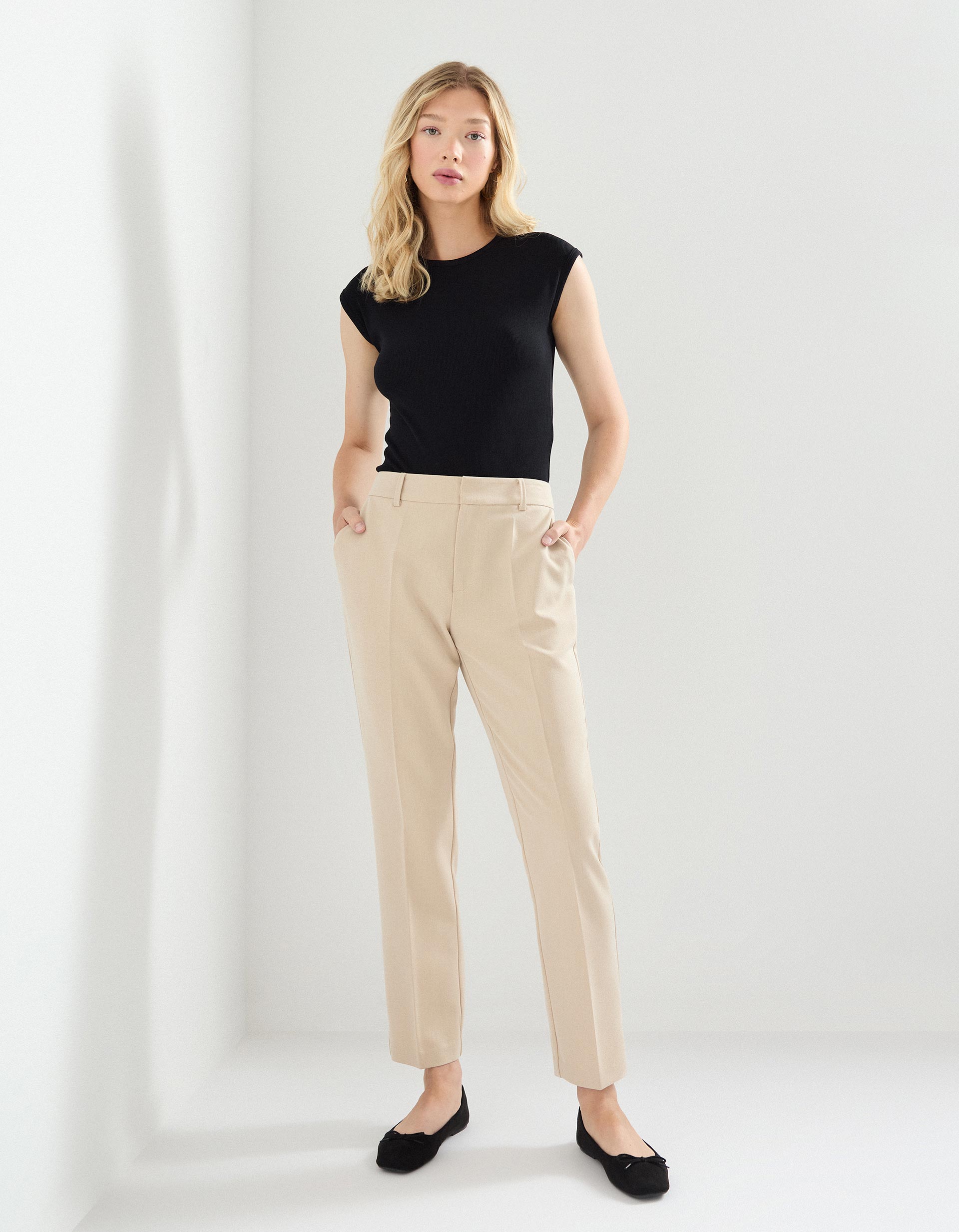 Calças Tailored, Mulher, Bege