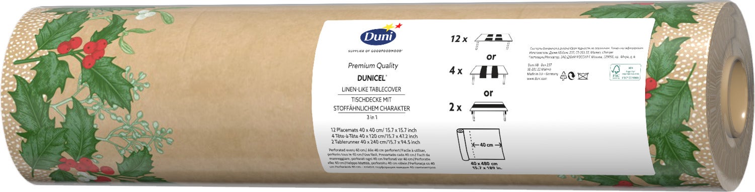 Duni 3-in-1 tafeldecoratie Snowy Berries beige480 x 40 cm