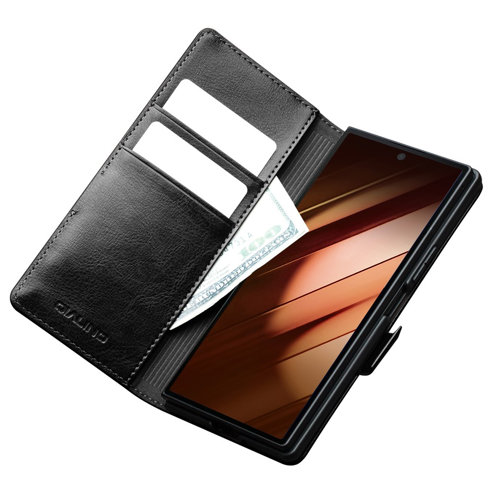 Samsung Galaxy Z Fold7 Echtleder Tasche Flip Cover mit Kartenfächer - Schwarz