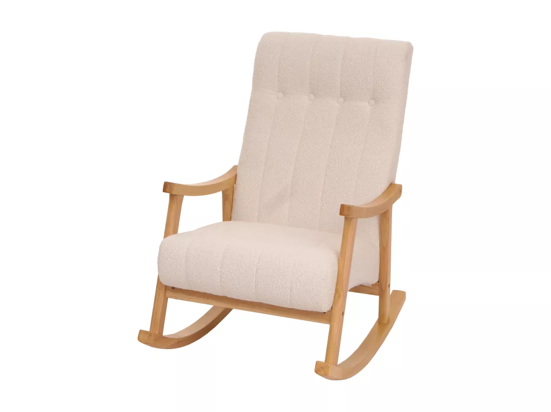 Fauteuil à bascule MCW-K10, crème, piètement naturel