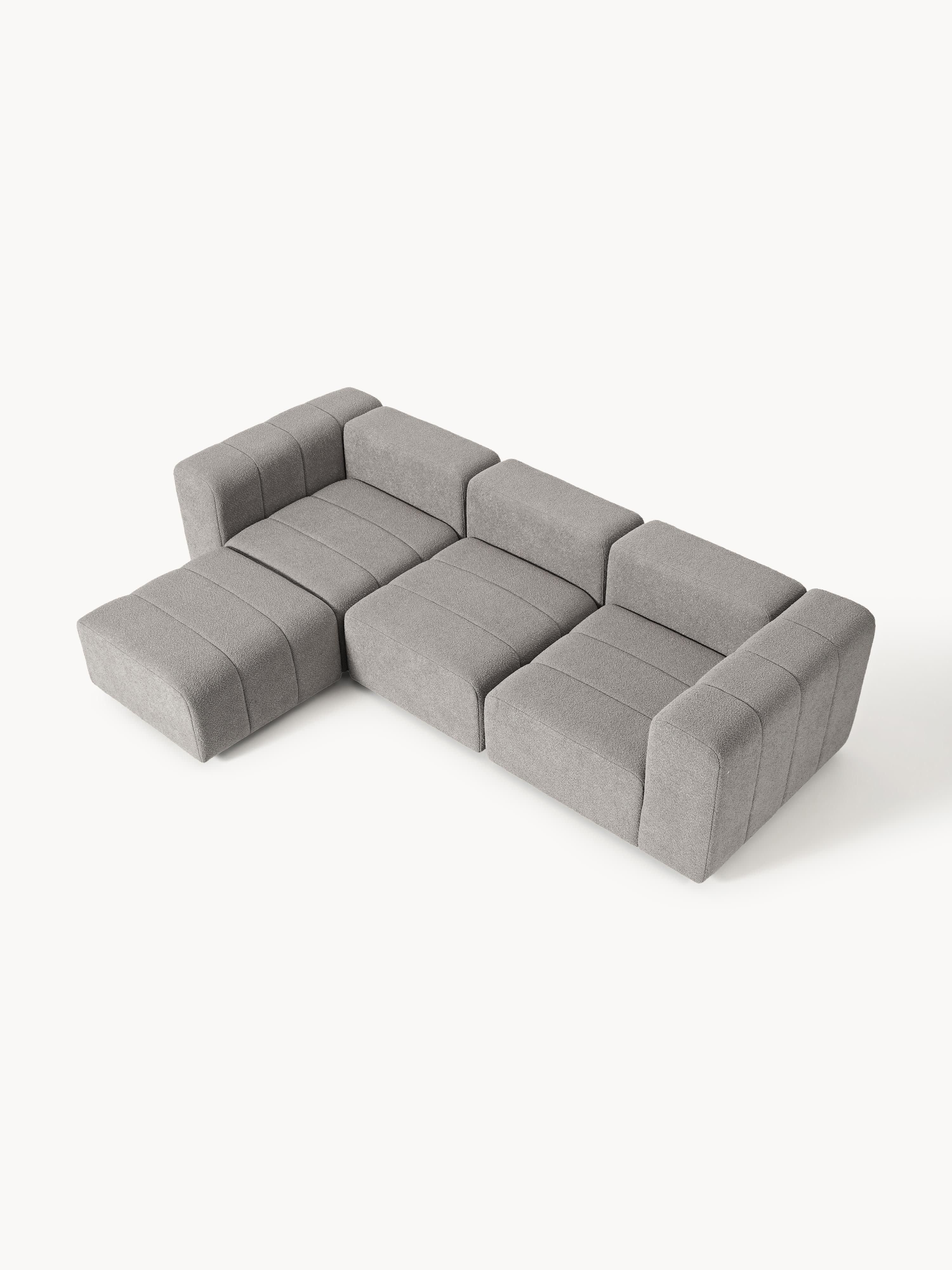 Modulaire bouclé bank Lena (4-zits) met poef (links/rechts)