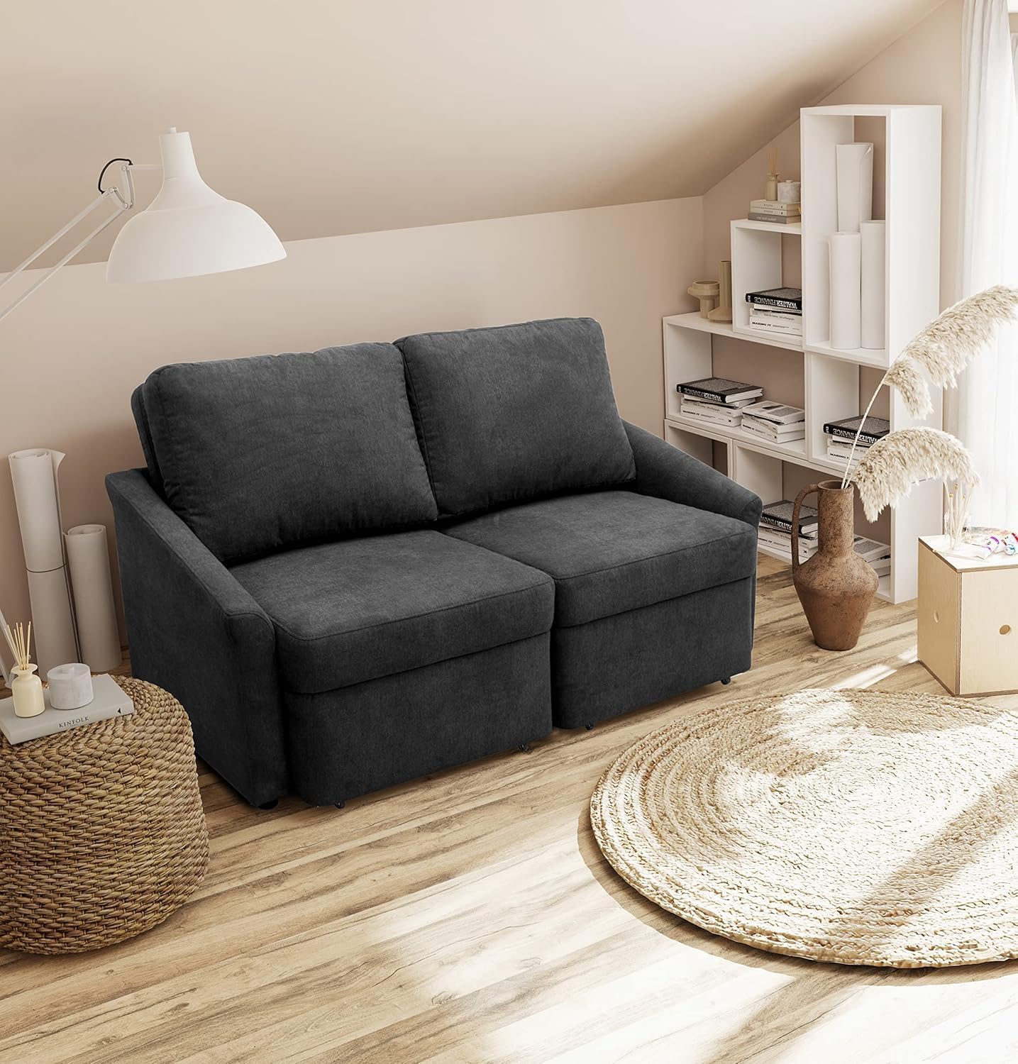 DOMO. collection Relax Boxspringsofa / 2er Sofa mit Boxspring und Schlaffunktion/Dauerschläfer Couch fürs Gästezimmer/Maße: 168/96/86 cm (B/T/H) / Farbe: dunkelgrau (grau)