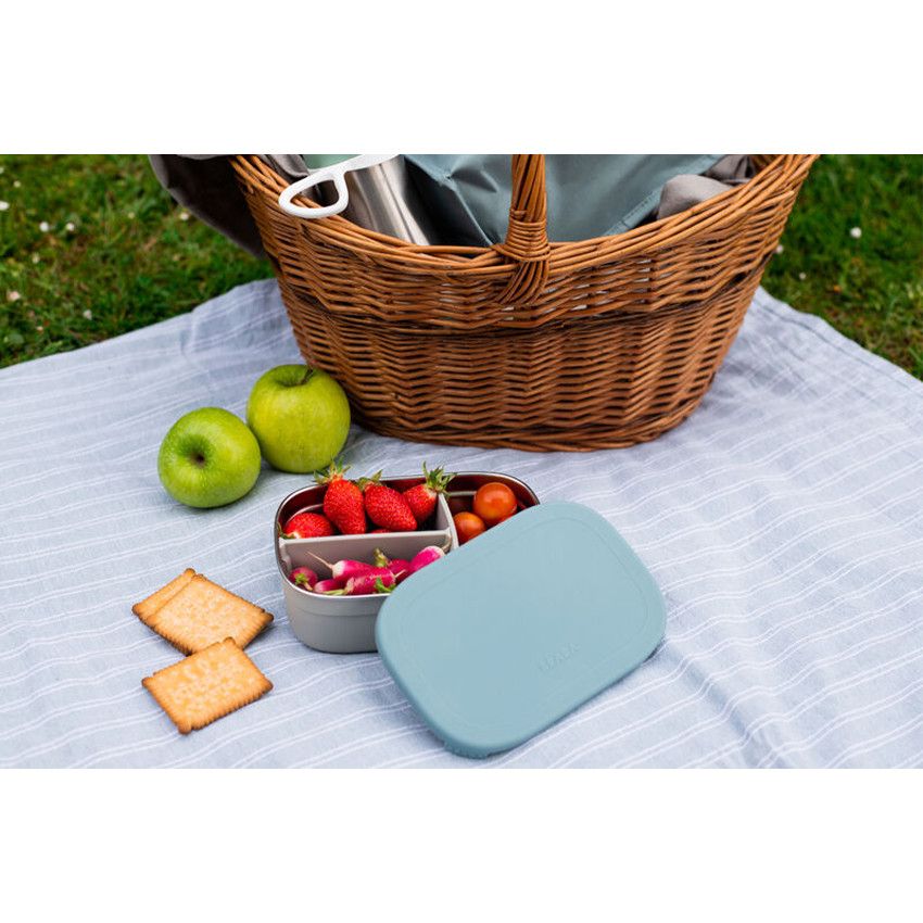 Lunchbox en inox gris velours/bleu baltique - Ecru