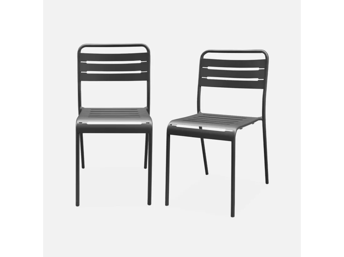 Lot de 2 chaises de jardin acier. 2 places. anthracite. Amelia. L44 x P52 x H79cm