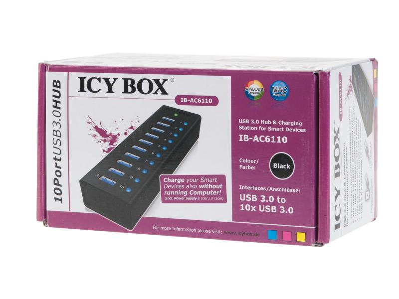 ICY BOX USB-Hub IB-AC6110 10 Port-USB-3.0-Hub