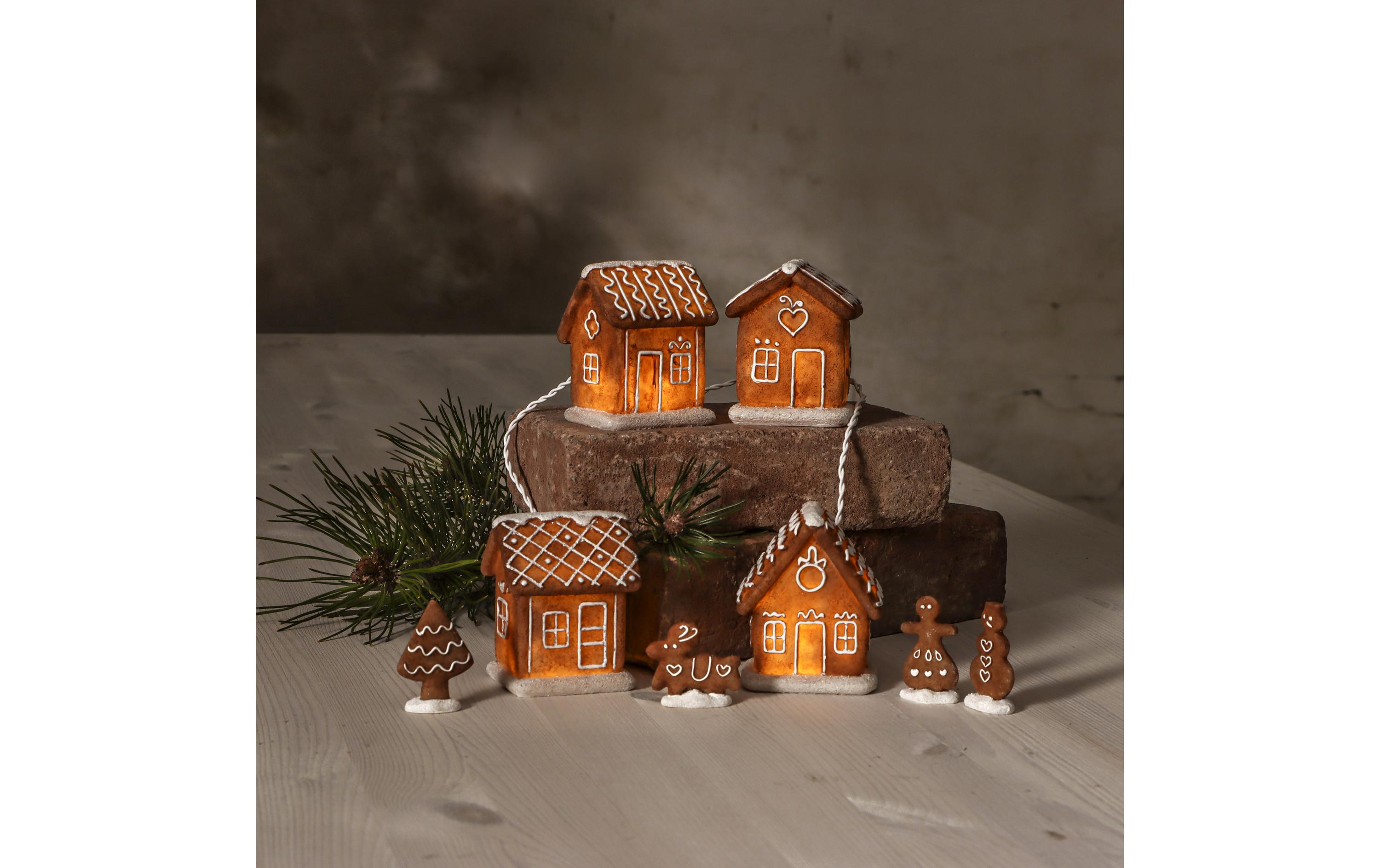 LED-Figur Gingerville, WarmweissDekoratives 8-teiliges Deko-Set mit Lebkuchenhäusern und -figuren