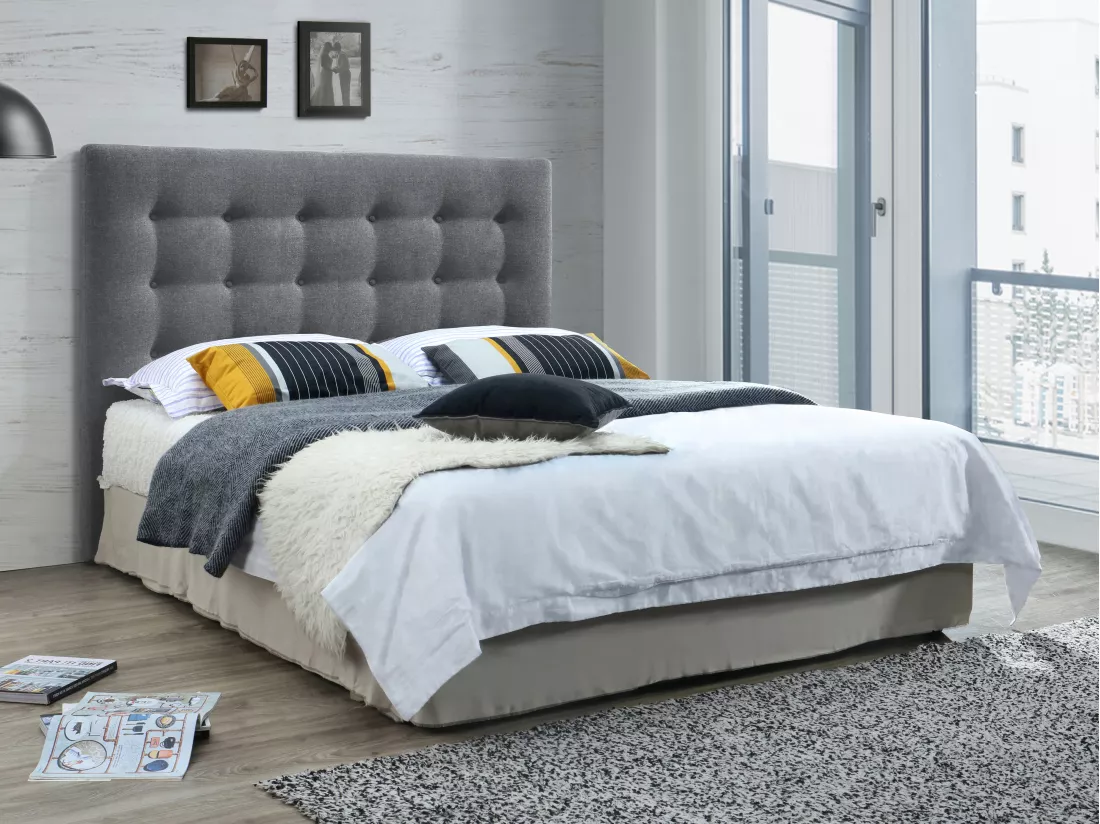 Tête de lit capitonnée - 140 cm - Tissu - Gris - FRANCESCO