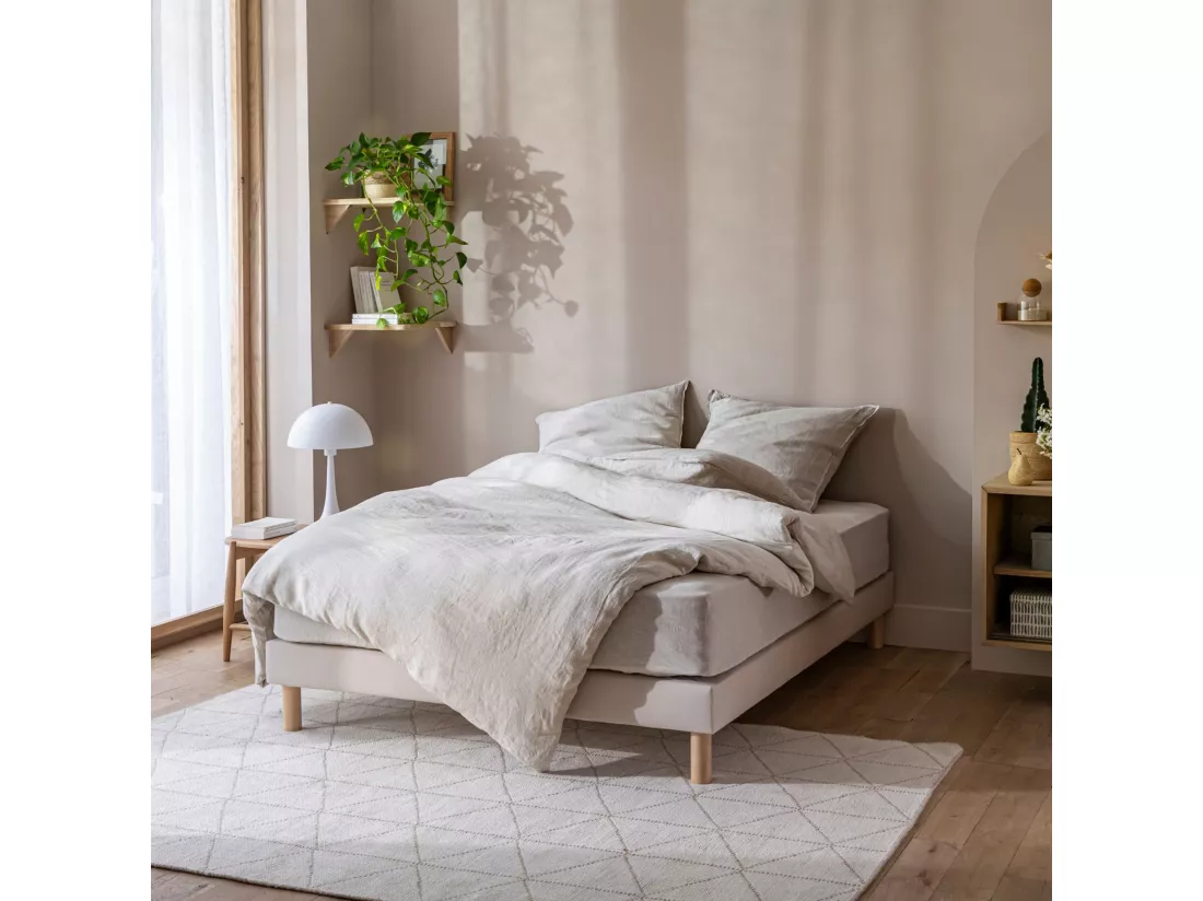 Cache-sommier coton jersey beige 130x200