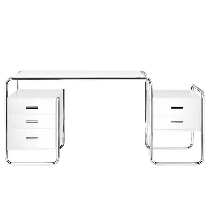 Thonet - S 285 Schreibtisch, Chrom / Esche reinweiss decklackiert (RAL 9010)