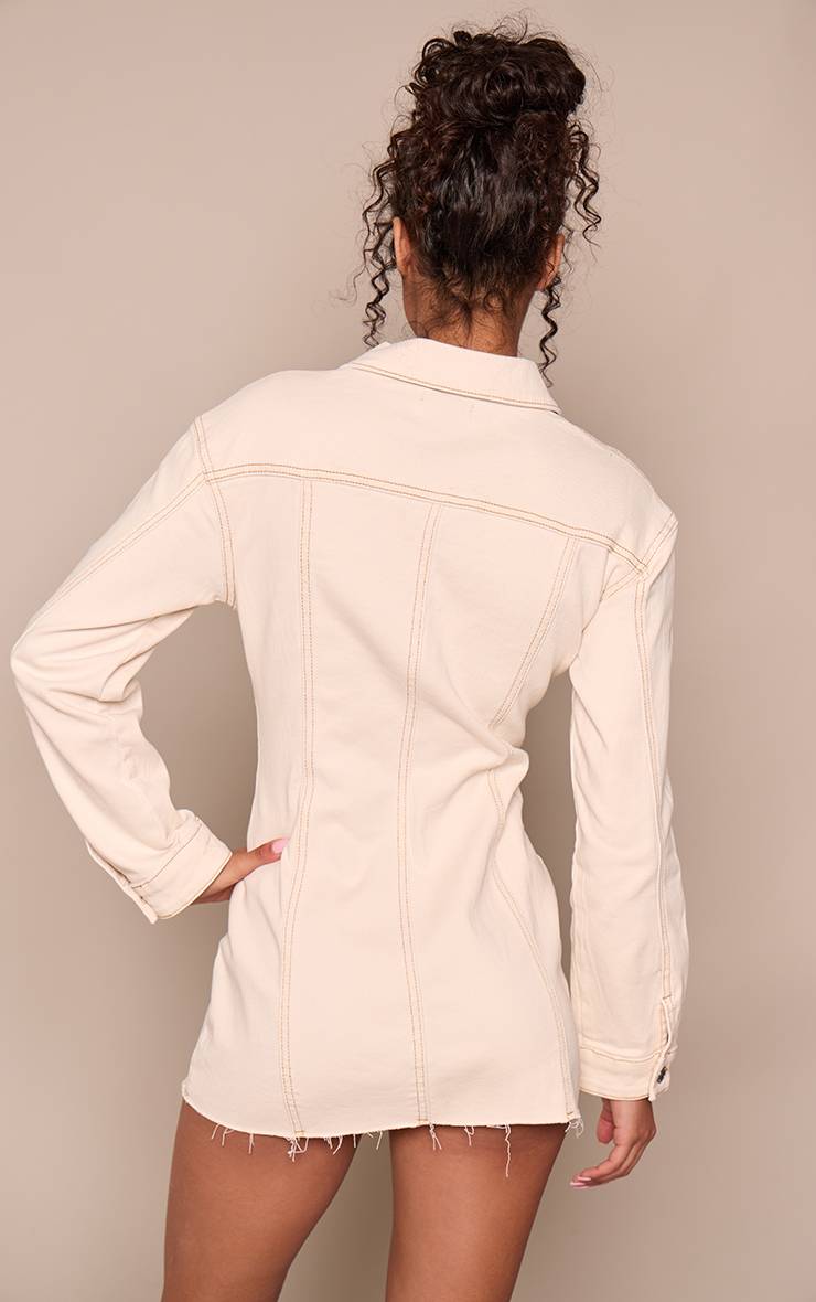 Ecru Robe Chemise En Denim À Manches Longues Et Ourlet Brut