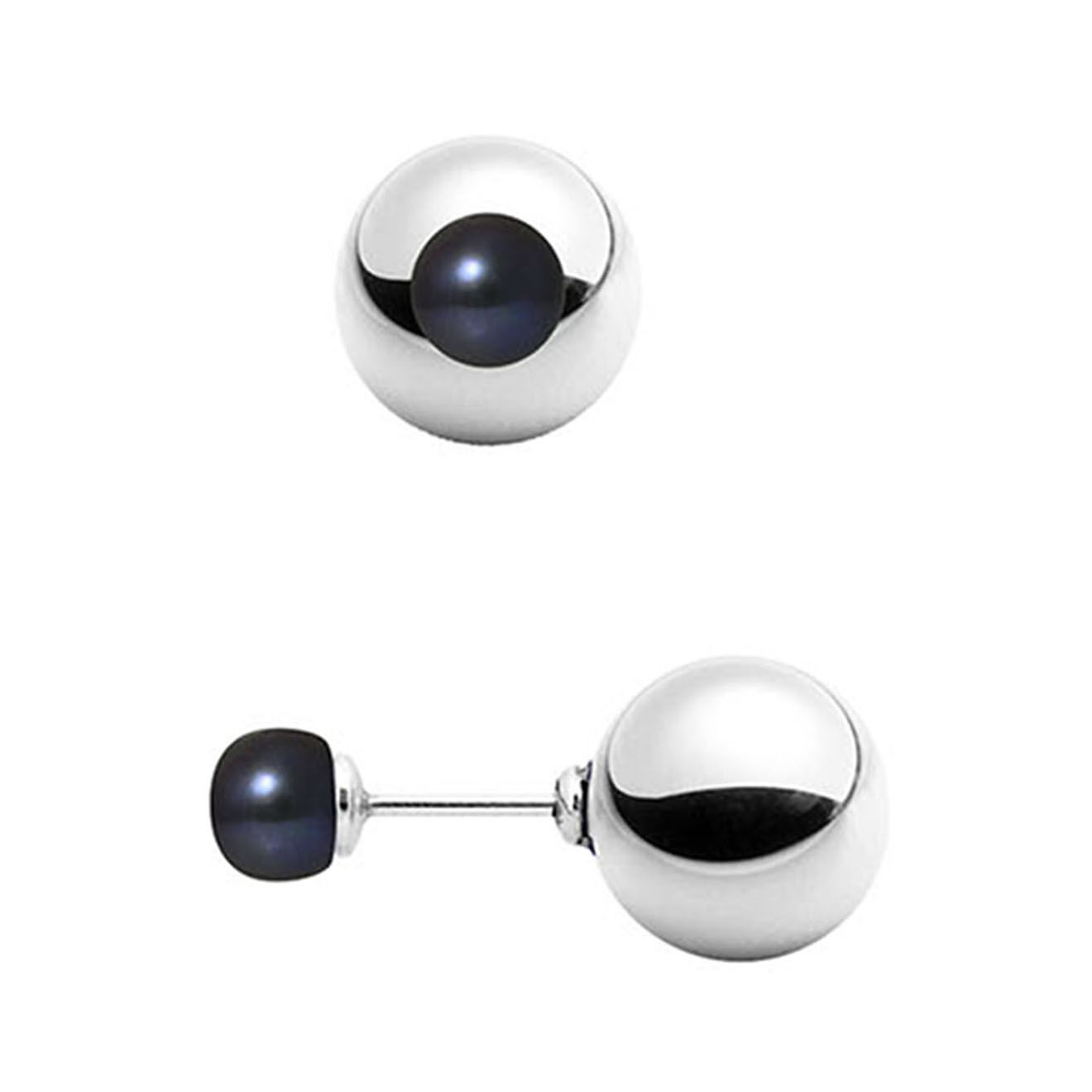Mitzuko Boucles d'oreilles Recto verso Argent Perles d'Eau Douce noires