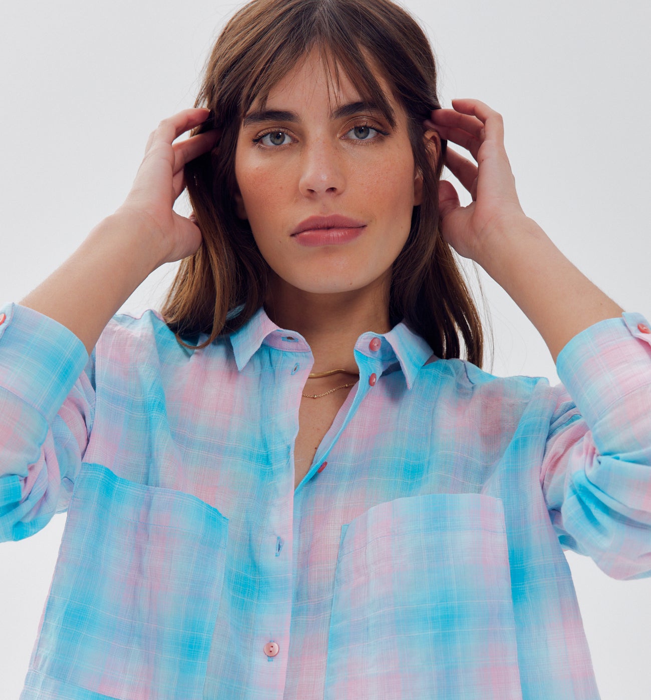 Maxi-chemise à carreaux Femme - Carreaux bleus