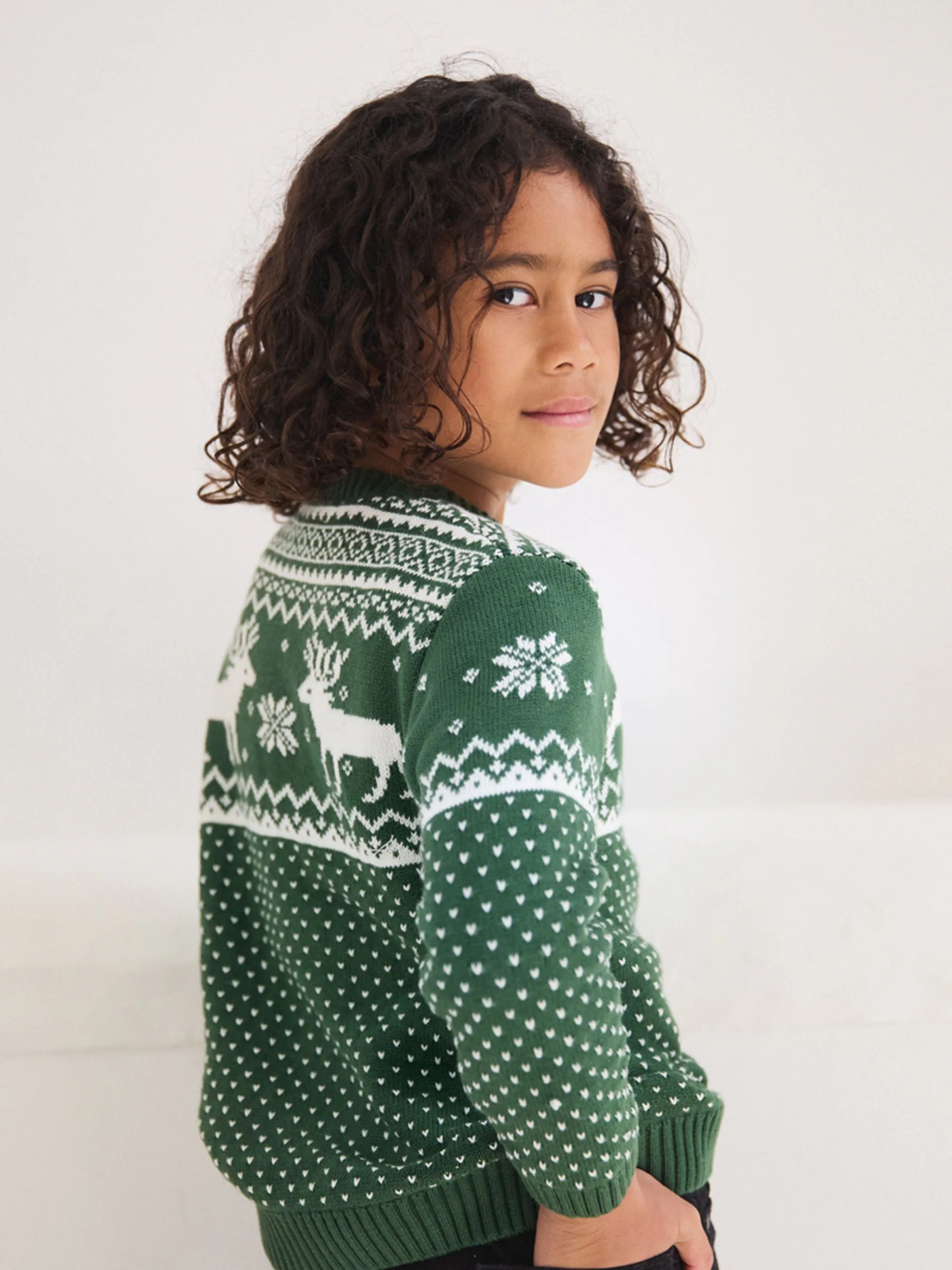 Groen - The Little Tailor kinderkersttrui met rendier-fairislepatroon