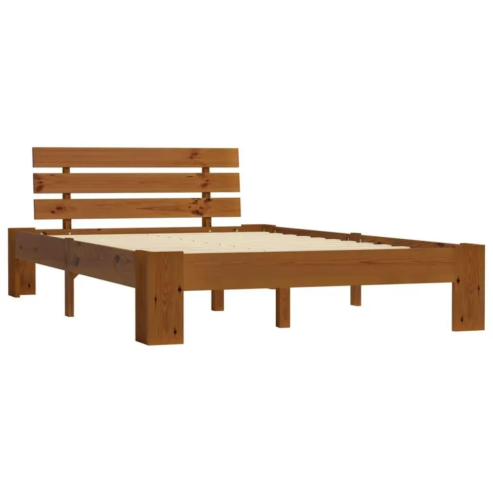 vidaXL - Bed frame met hoofdbord - Honingbruin - Grenenhout - 140x200 cm