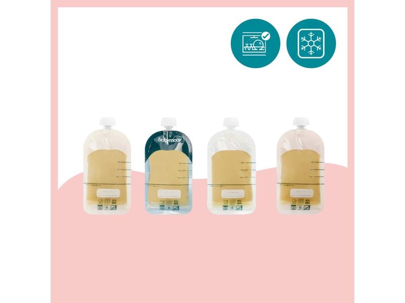 Babymoov Nahrungsbehälter ISY Set Quetschbeutel 20 x 150 ml Wiederverwendbare Quetschbeutel für Babymahlzeiten