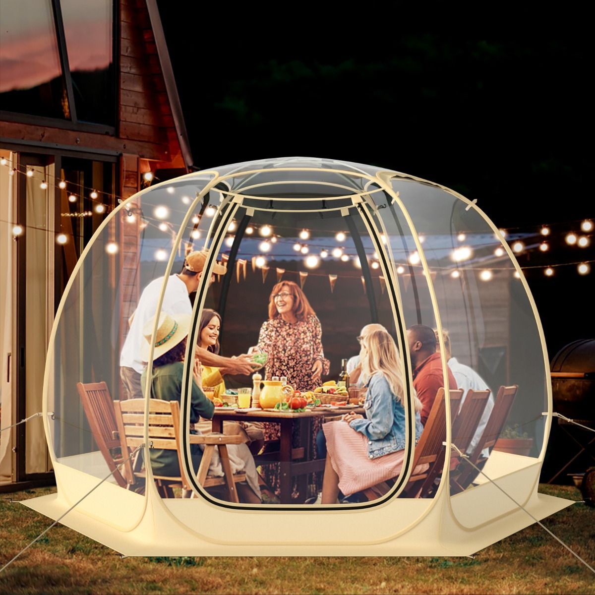 Tente Bulle à Ouverture Instantanée pour 6 à 10 Personnes Tente Dôme d'Extérieur 328 x 328 cm Résistante Aux Intempéries Transparent - Lidl-Manfred