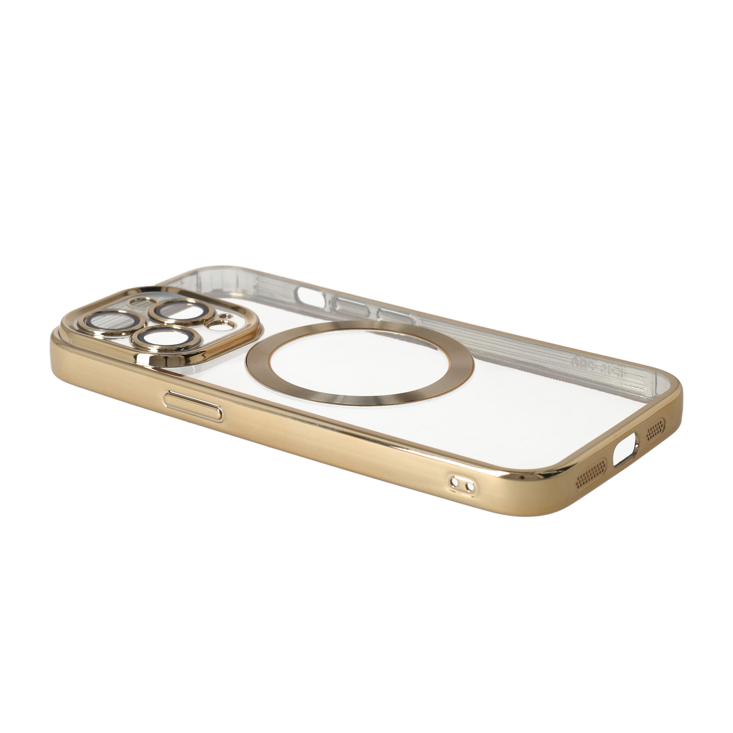 iPhone 13 Pro MagSafe Gummi Case Hülle mit Acryl Kameraglasschutz - Gold / Transparent