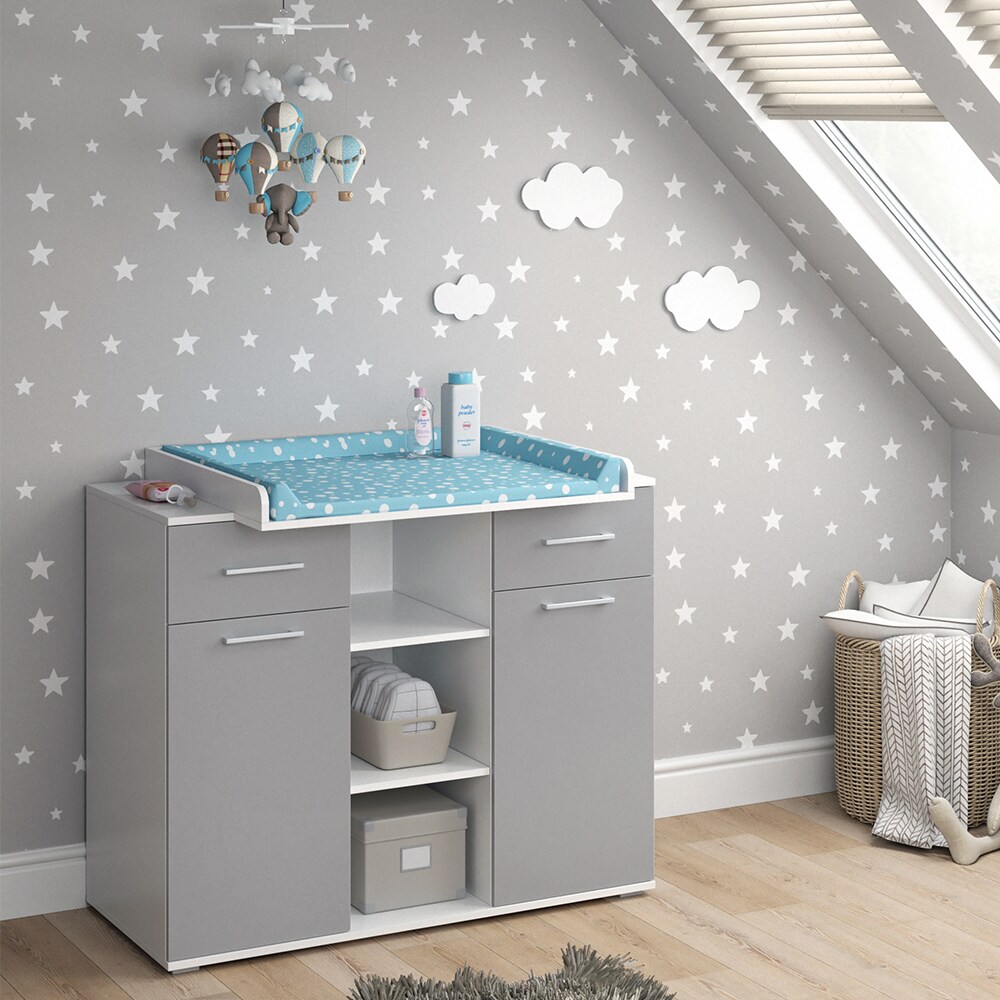 Vicco Wickelkommode Wickeltisch Wickelregal Leonie mit Wickelaufsatz Weiß/Grau