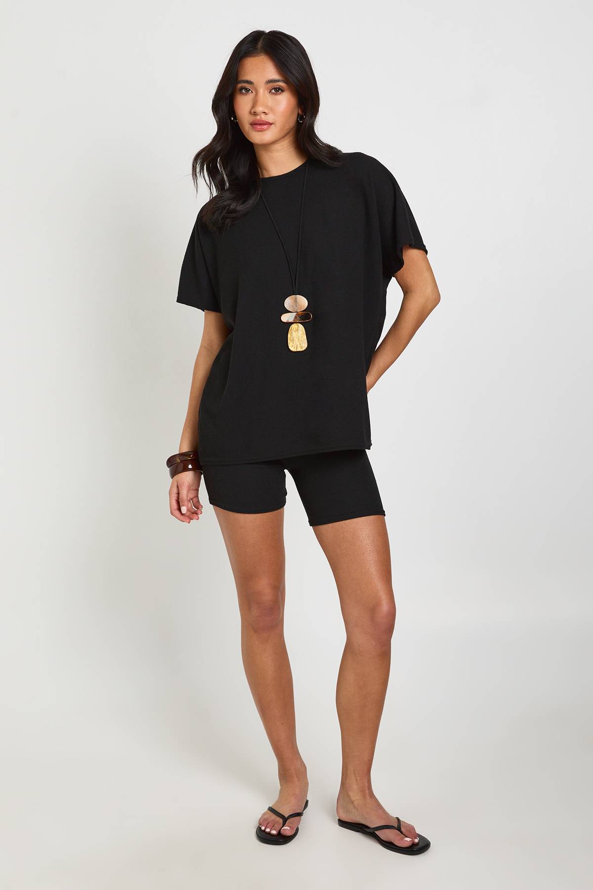 boohoo Ensemble Court Évasé Et Haut Côtelé Bicolore