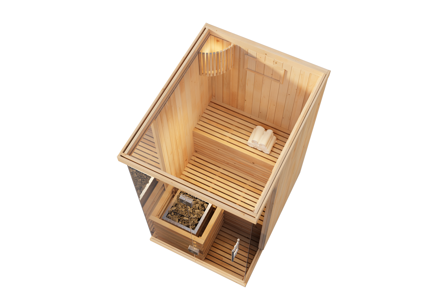 FinnTherm Milla binnensauna met 1 houten bank, saunacabine met 68 mm wanddikte, stoomsauna inclusief montagemateriaal, natuurlijke afwerking