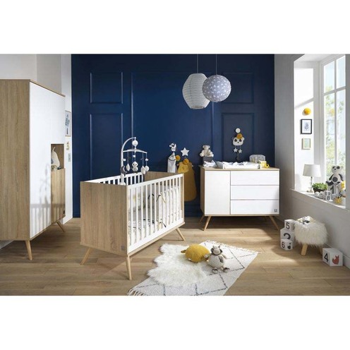 Chambre TRIO Lit 120x60 + Commode Blanche + Armoire SEVENTIES - SAUTHON