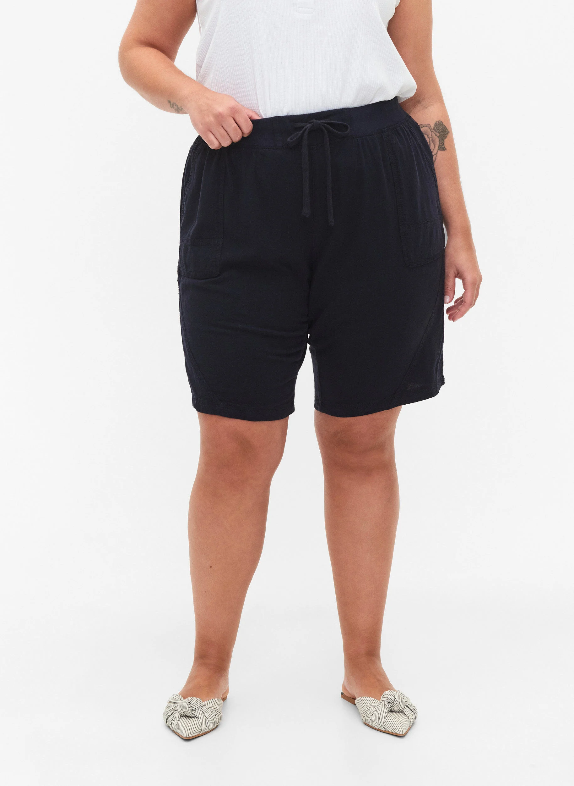 Løse shorts i bomuld med lommer