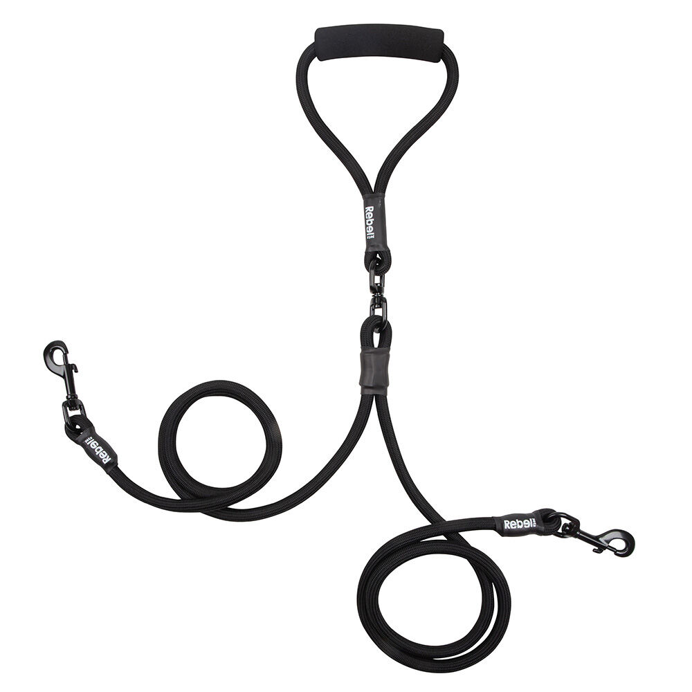 Rebel Petz - Anti-knoop Dubbele Hondenriem - Zwart - S