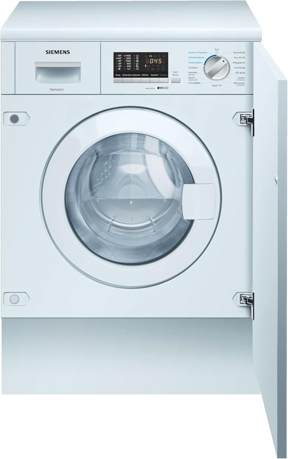 Siemens WK14D543 iQ500 Einbau-Waschtrockner, 7 kg Waschen und 4 kg Trocknen, 1400 UpM, Outdoor-Programm - trocknet wasserfeste Outdoor-Bekleidung zuverlässig, aquaStop, besonders hohe Beladungsmenge