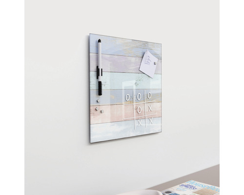 Glazen magneetbord, kleurrijk hout, 30x30cm