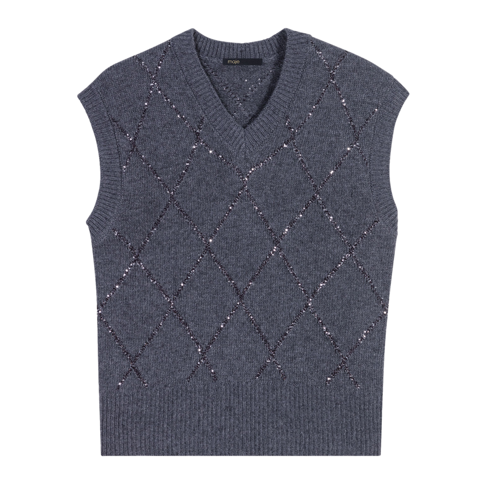 Top col V en laine mélangée | Gris