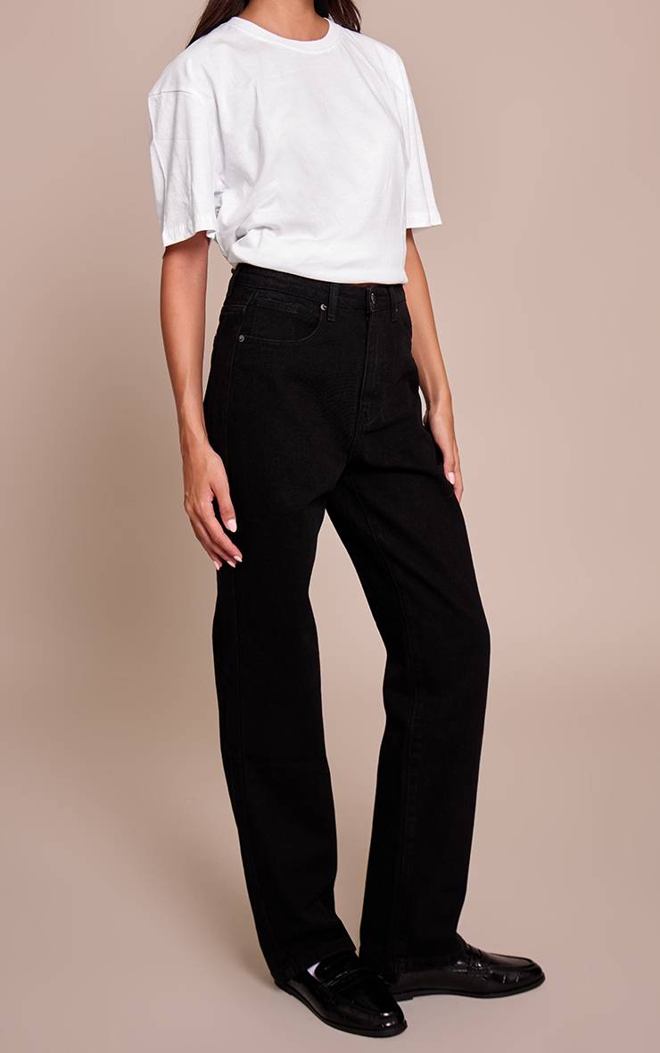 Noir Délavé Prettylittlething Jean Droit Taille Haute
