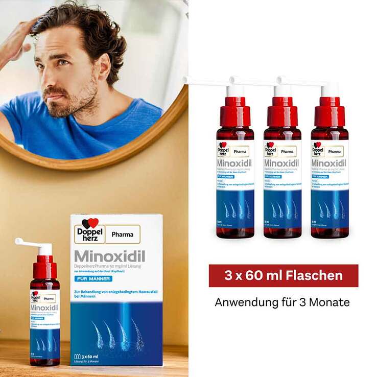 MINOXIDIL DoppelherzPharma 50 mg/ml Lösung für Männer, 3X60 ml