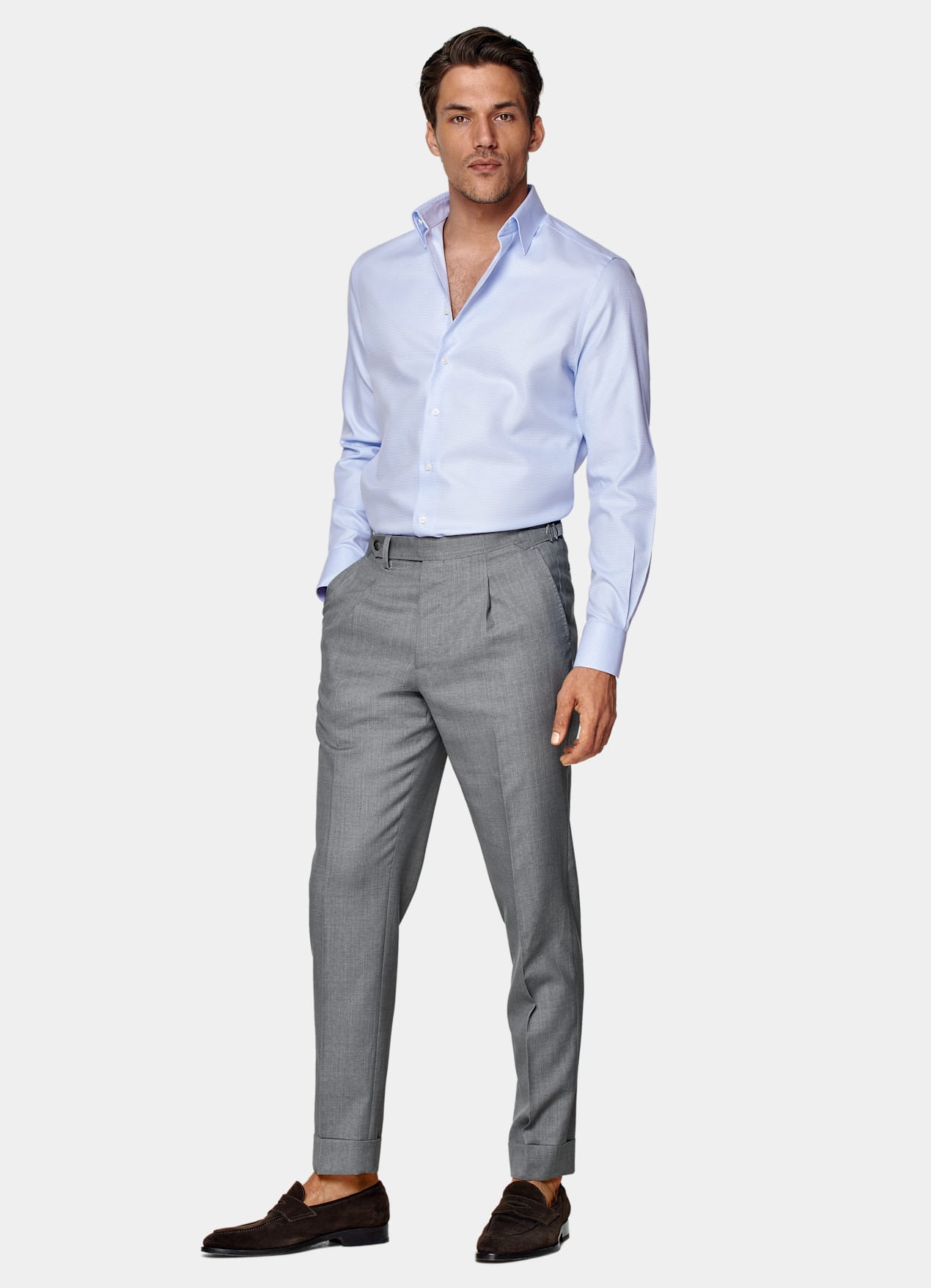 Chemise coupe ajustée en twill bleu clair pied-de-poule