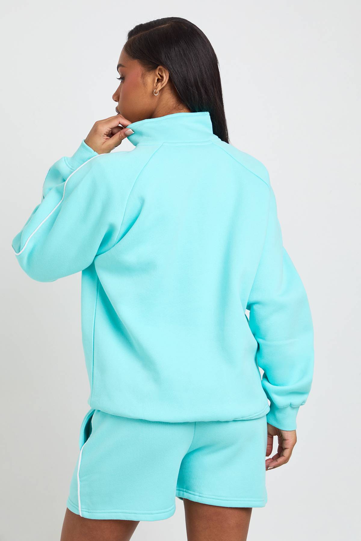 boohoo Ensemble Survêtement Court Sweat-shirt Demi-zip Détail Passepoil