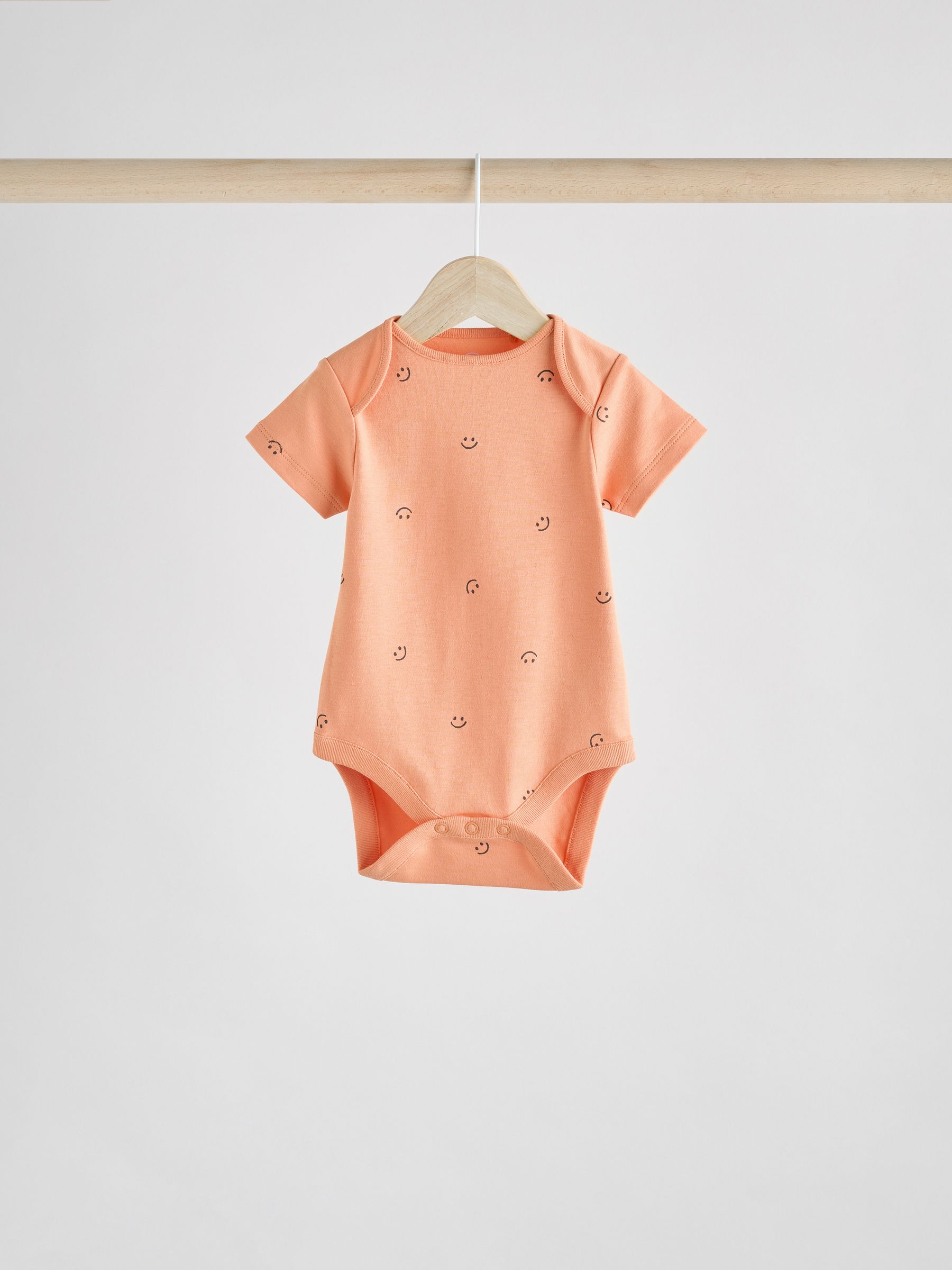 Blauw/wit/oranje vrolijk gezicht - Set van 3 babyrompertjes met korte mouwen