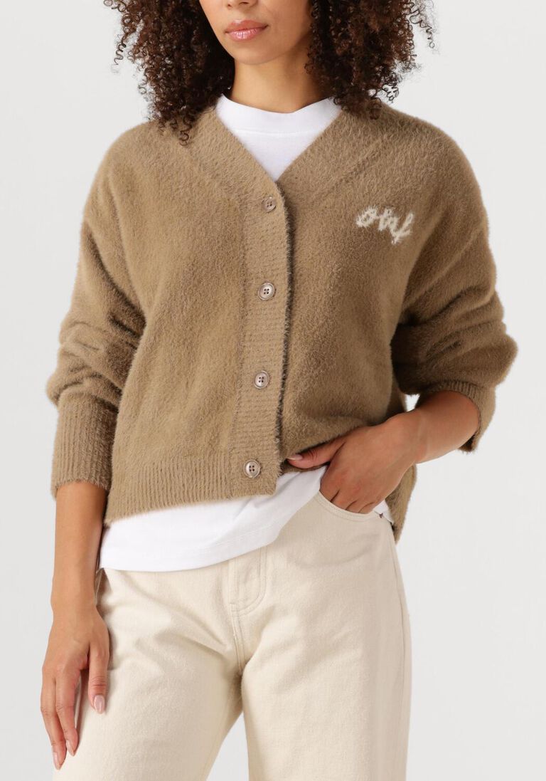 camel olaf hussein vest fluffy script logo cardigan