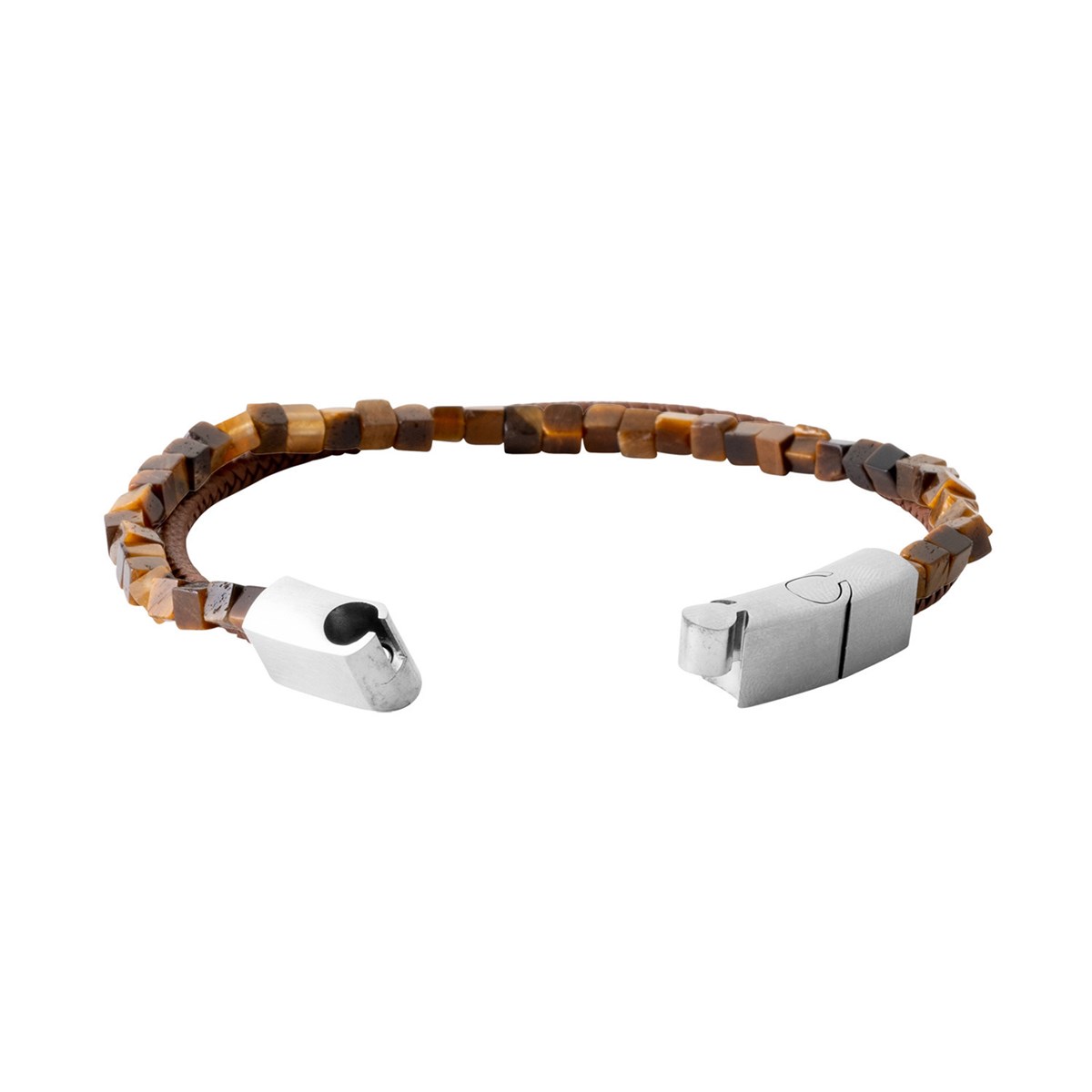 Bracelet homme Brillaxis cuir marron oeil de tigre
