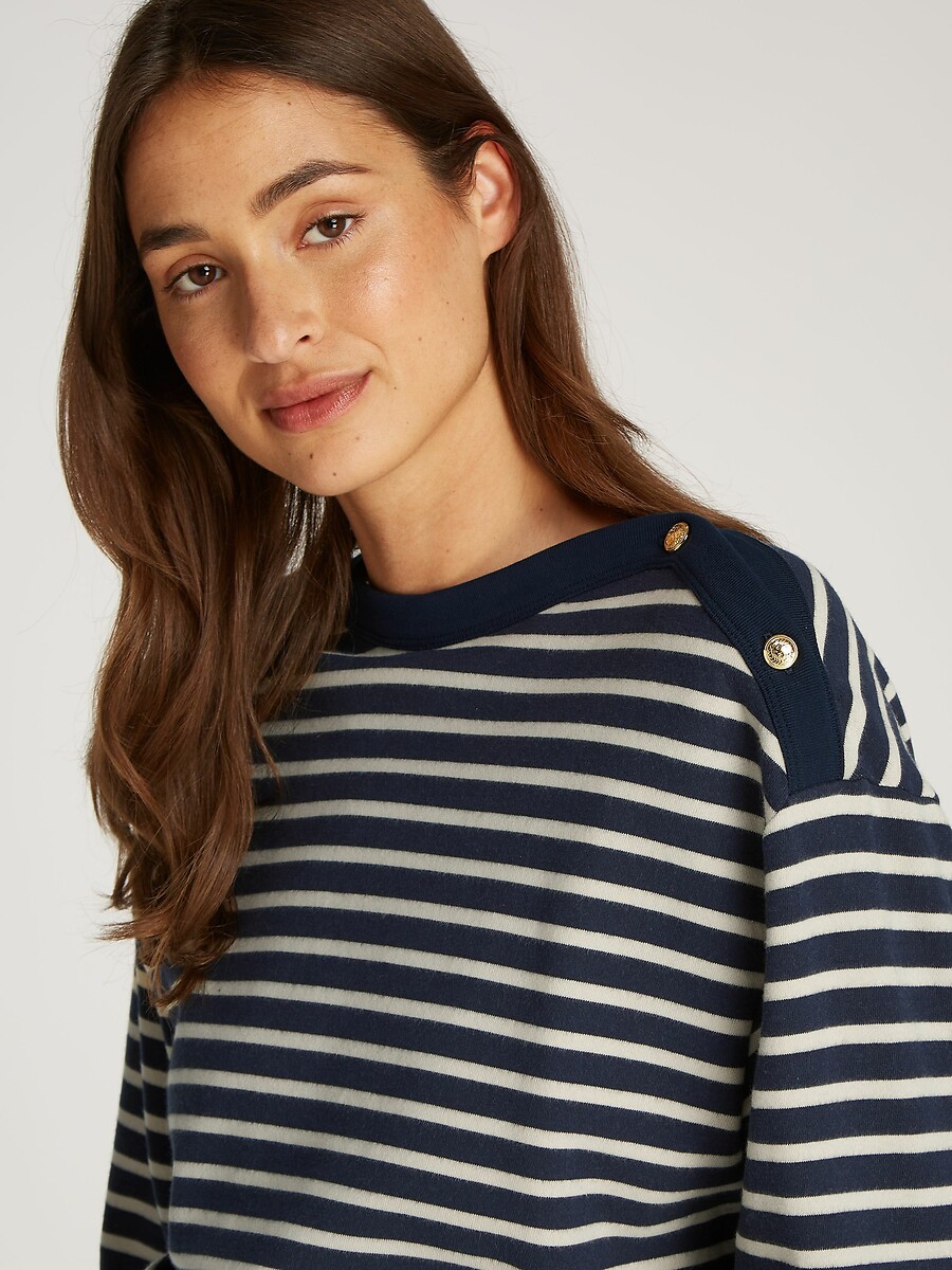 TOMMY HILFIGER<br>Suéter listrado de gola redonda