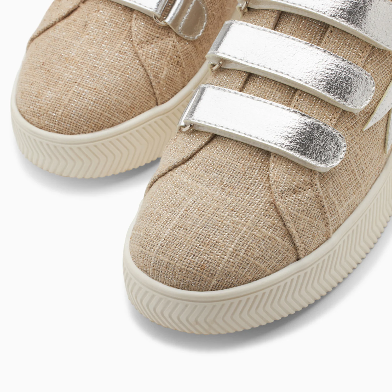 Sneakers-Baskets éclair Wissem beige et argent à scratchs