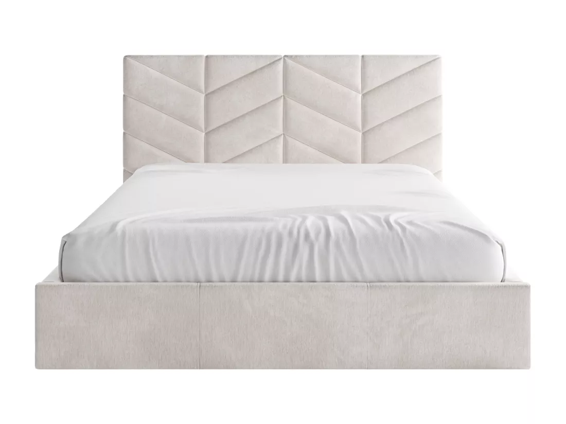 Lit coffre 160 x 200 cm - Tissu texturé - Crème + Matelas - JUSTANI