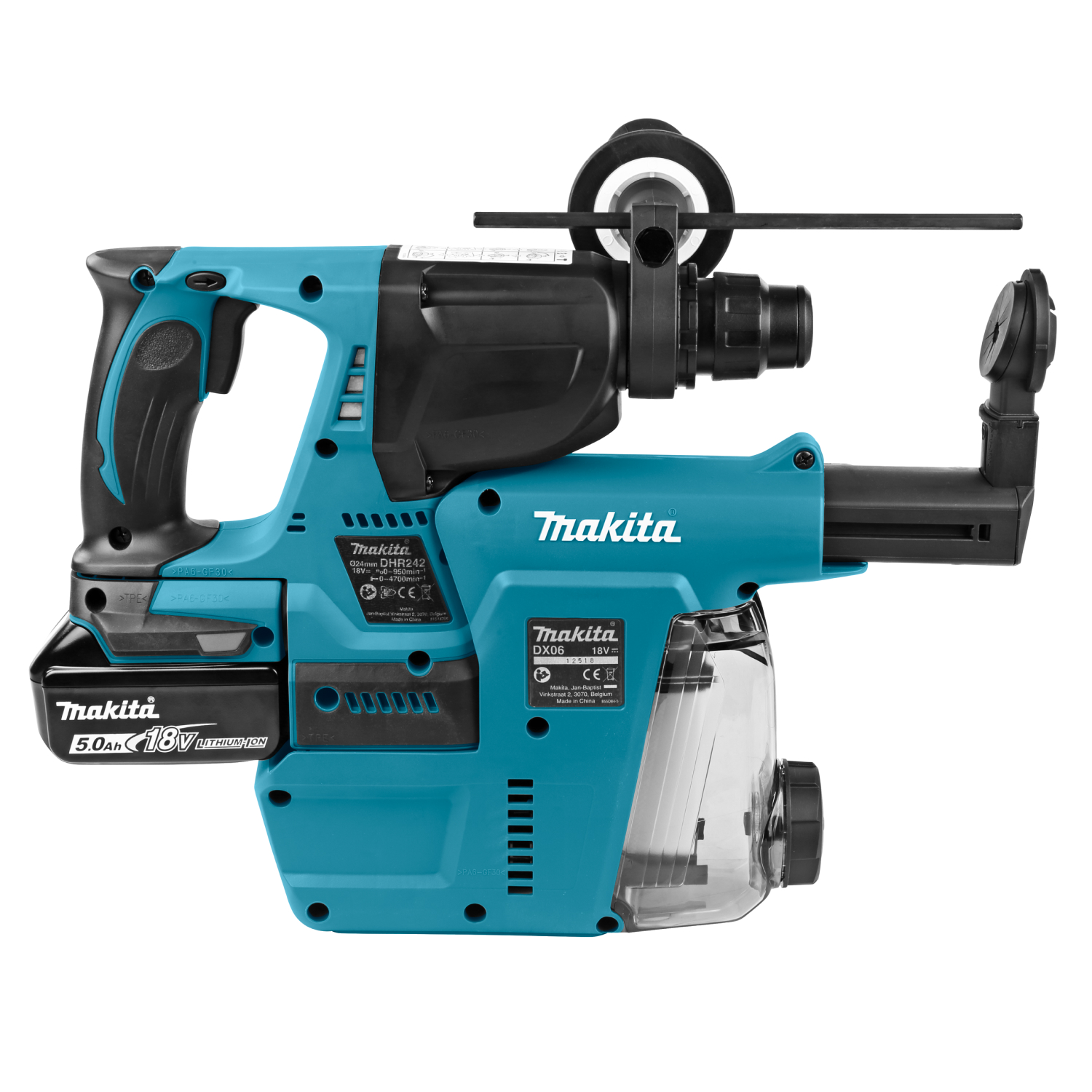 Makita DHR242RTJW 18V Li-Ion SDS-Plus accu combihamer incl. stofafzuiging set (2x 5,0Ah) in Mbox - 24mm - koolborstelloos