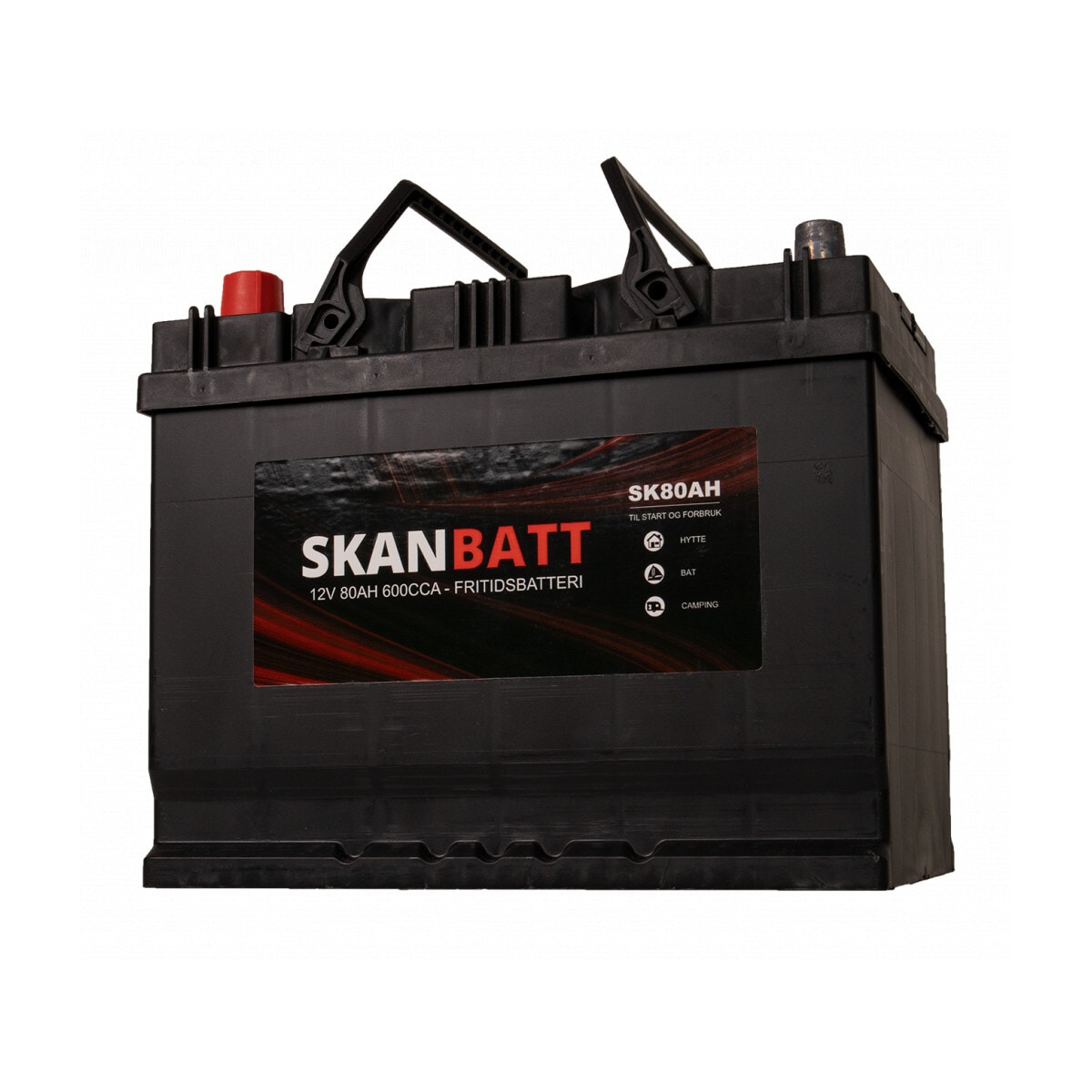 SKANBATT Fritidsbatteri 12V 80AH 600CCA (256x174x205/225mm) +venstre